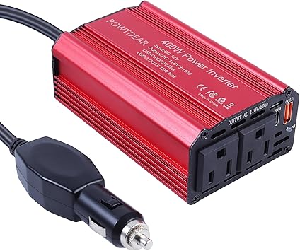 400W Car Power Inverter, DC 12V to 110V AC Converter with 2 Charger Outlets and PD 65W USB Port and QC3.0 Type-c Port Cigarette Lighter Socket Adapter