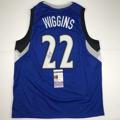 Autographed/Signed Andrew Wiggins Minnesota Blue Basketball Jersey JSA COA