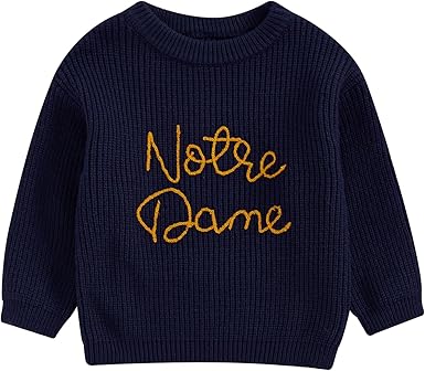 Baby Boy Girl Football Outfit Toddler Notre Dame Sweater Rugby Cable Knit Sweatshirt Knitwear Fall Pullover Top