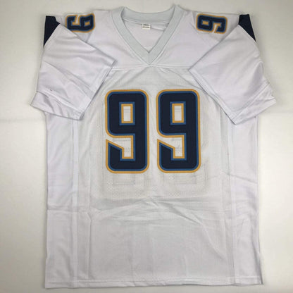 Autographed/Signed Joey Bosa Los Angeles LA White Football Jersey JSA COA