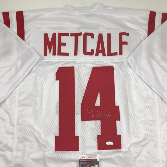 Autographed/Signed DK D.K. Metcalf Ole Miss White College Football Jersey JSA COA