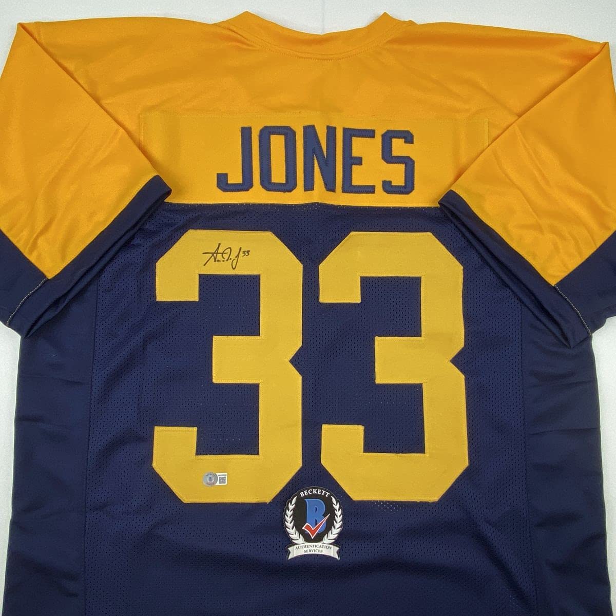 Autographed/Signed Aaron Jones Green Bay Retro Blue Football Jersey Beckett BAS COA