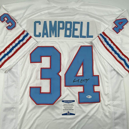 Autographed/Signed Earl Campbell Houston White Football Jersey Beckett BAS COA