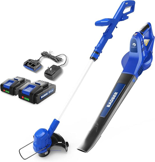 20V Weed Wacker & Leaf Blower, Electric with 2 * 2Ah Battery & Charger, String Trimmer, Lightweight, Adjustable Telescopic Shaft, Easy to Use