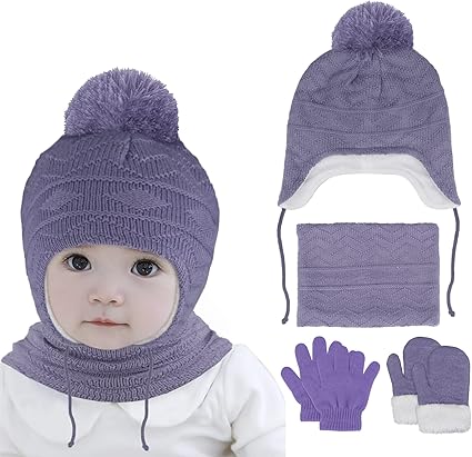 Hicdaw 6PCS Toddler Winter Hats Baby Mittens Gloves Neck Warmer Baby Winter Hat Kids Winter Hat Gloves Scarf Set for Boy Girl