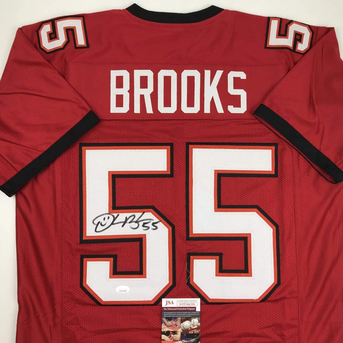 Autographed/Signed Derrick Brooks Tampa Bay Red Football Jersey JSA COA