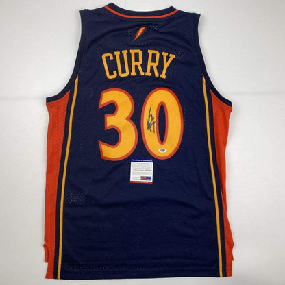 Autographed/Signed Stephen Steph Curry Golden State Blue Rookie Basketball Jersey PSA/DNA COA
