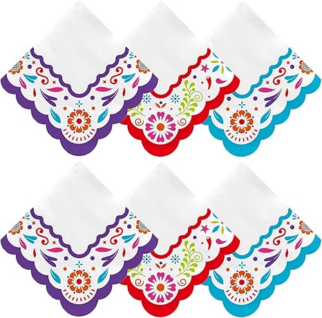 Fiesta Mexican Party Supplies - 48-Pack 3-Ply Disposable Paper Napkins, Cinco de Mayo Decorations, Taco Parties & Beverage Use, Vibrant Colors, 6.5x6.5 in