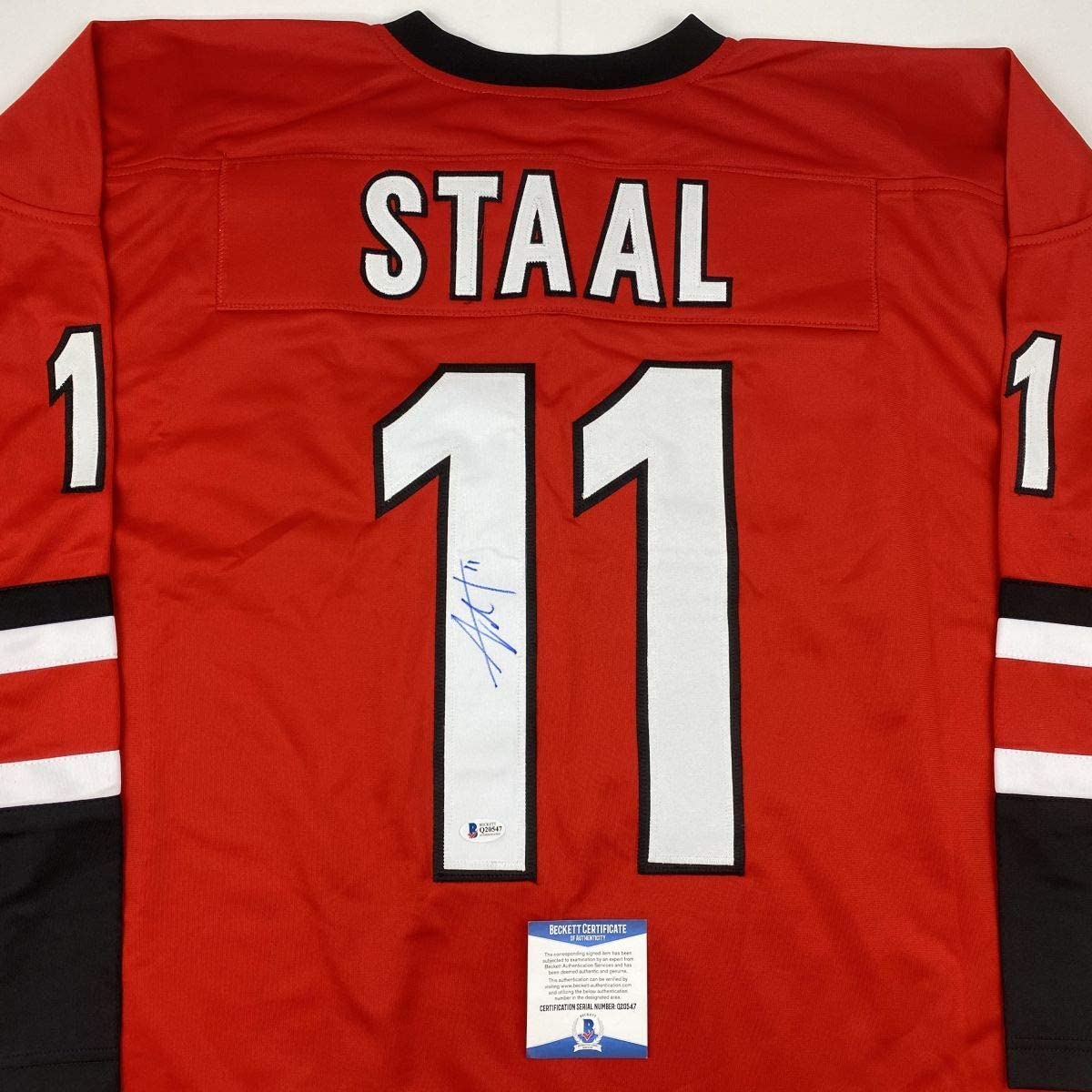 Autographed/Signed Jordan Staal Carolina Red Hockey Jersey Beckett BAS COA