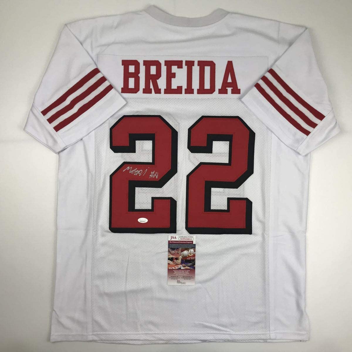 Autographed/Signed Matt Breida San Francisco White Football Jersey JSA COA