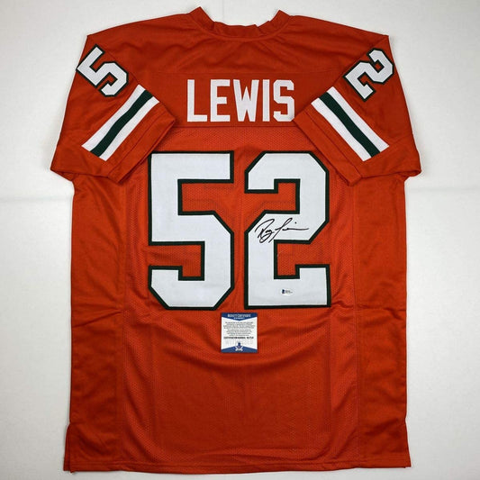 Autographed/Signed Ray Lewis Miami Orange College Football Jersey Beckett BAS COA