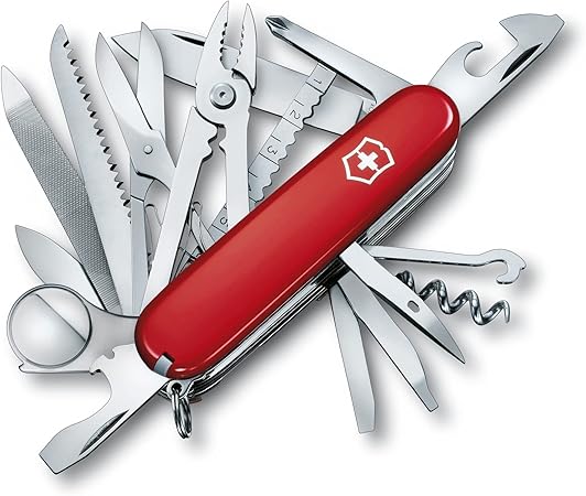 Victorinox Swiss Champ Swiss Army Knife, 33 Functions, Swiss Made Pocket Knife with Large Blade, Screwdriver, Chisel and Combination Pliers - Red
