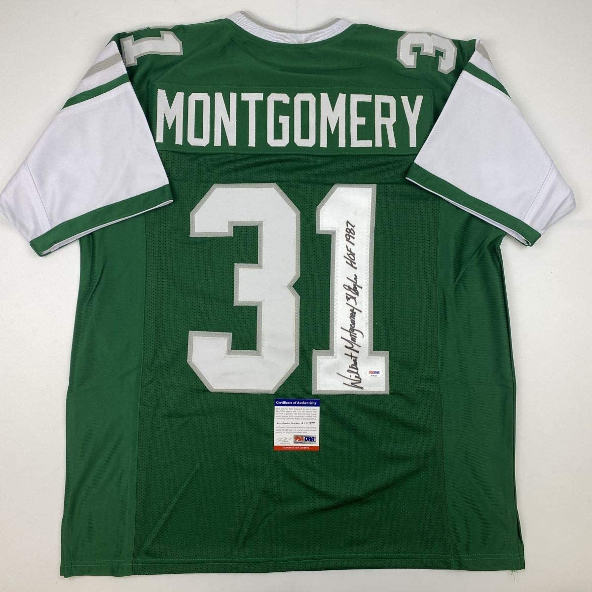 Autographed/Signed Wilbert Montgomery Inscribed Philadelphia Green Football Jersey PSA/DNA COA