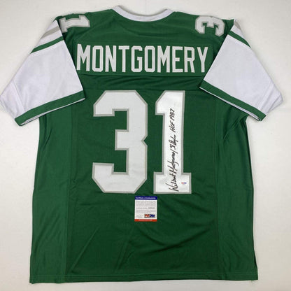 Autographed/Signed Wilbert Montgomery Inscribed Philadelphia Green Football Jersey PSA/DNA COA