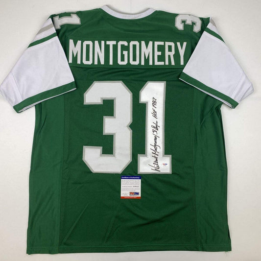 Autographed/Signed Wilbert Montgomery Inscribed Philadelphia Green Football Jersey PSA/DNA COA