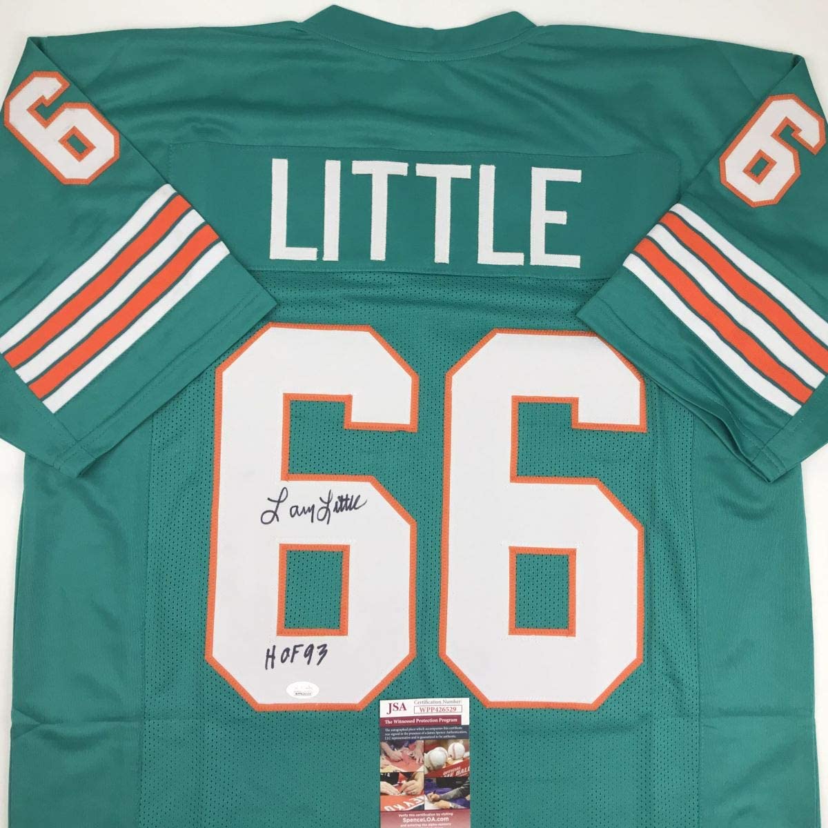 Autographed/Signed Larry Little HOF 93 Miami Teal Football Jersey JSA COA