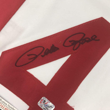 Autographed/Signed Pete Rose Cincinnati White Hit King Baseball Jersey JSA COA
