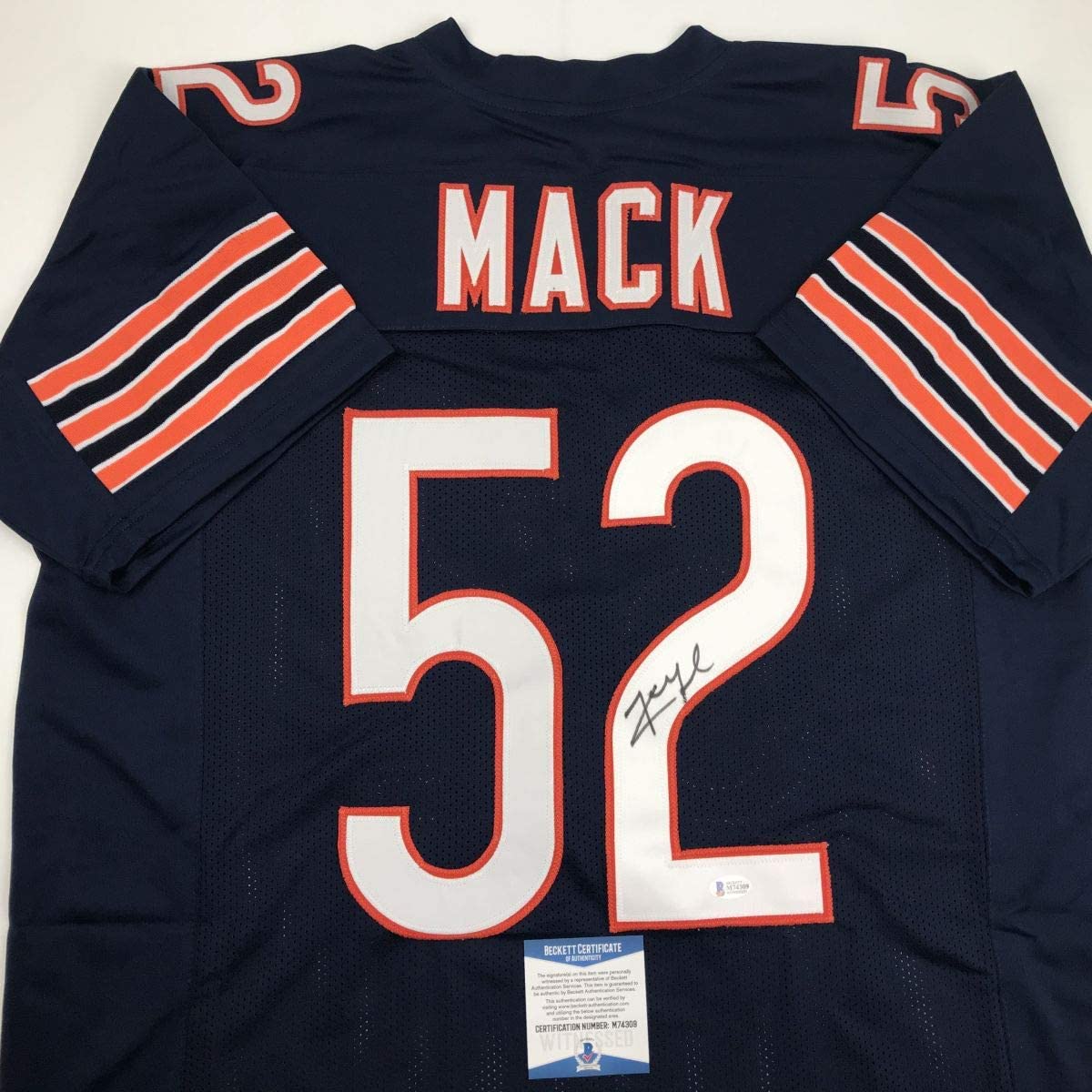 Autographed/Signed Khalil Mack Chicago Blue Football Jersey Beckett BAS COA
