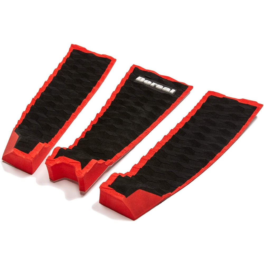 DORSAL Three 3 Piece EVA Surfboard Deck Traction Pads with Kicker Tail for Stomp Skimboards, Surf Boards, Fish Board, Funboard Black/Blue/Red