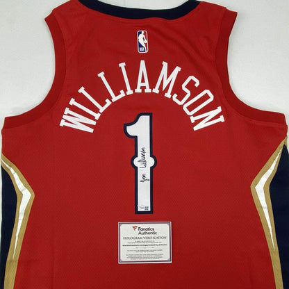 Autographed/Signed Zion Williamson New Orleans Pelicans Red Swingman Jordan Basketball Jersey Fanatics COA