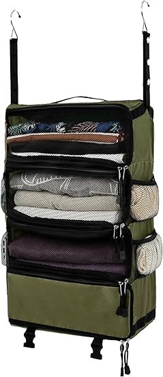 ELEZAY Hanging Packing Cubes All in One Ultra-Light Travel Shelves Portable Compression Organizer Bag Essentials for Carry-on Luggage Suitcase Closet Wardrobe Accessories Medium, Armygreen