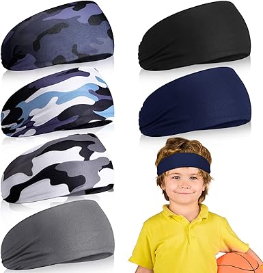 Deekin 6 Pcs Sweatbands for Kids Boys Headband Soccer Headbands Sweatbands for Kids Athletic Sweatbands Boys Headbands Football Headband Youth Kids Absorbing Elastic