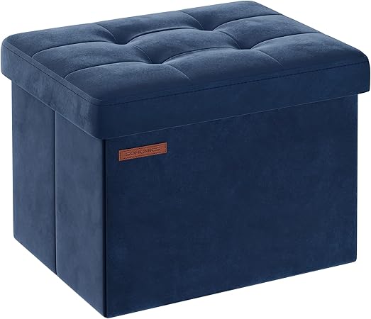SONGMICS Storage Ottoman, Foldable Small Ottoman Foot Rest, 12.2 x 16.1 Inches Foot Stool, Ottoman with Storage, Load up to 286 lb, for Living Room, Bedroom, Dorm, Midnight Blue ULSF200Q01