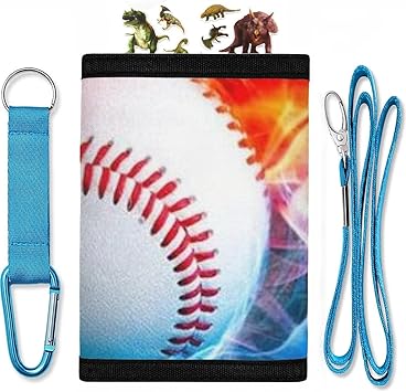 Kids Wallets for Boys Girls 9-12 Cute Baseball Print, Small Trifold Canvas Wallet Money Clip Organizer Travel Accessories for School Christmas Coin Case