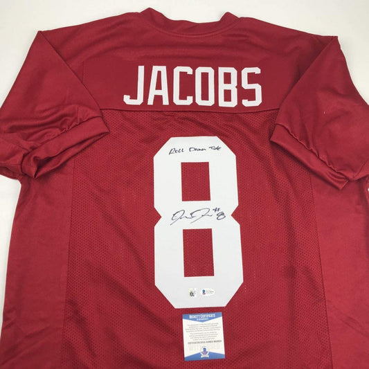 Autographed/Signed Josh Jacobs Roll Tide Alabama Red College Football Jersey Beckett BAS COA