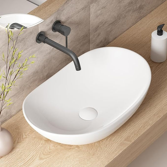 Large Bathroom Vessel Sinks: 24_„_x14_„_ Oval Bathroom Sink Bowl, Countertop Bathroom Sinks Ceramic Bathroom Vanity Sink Modern Vessel Sinks for Bathrooms