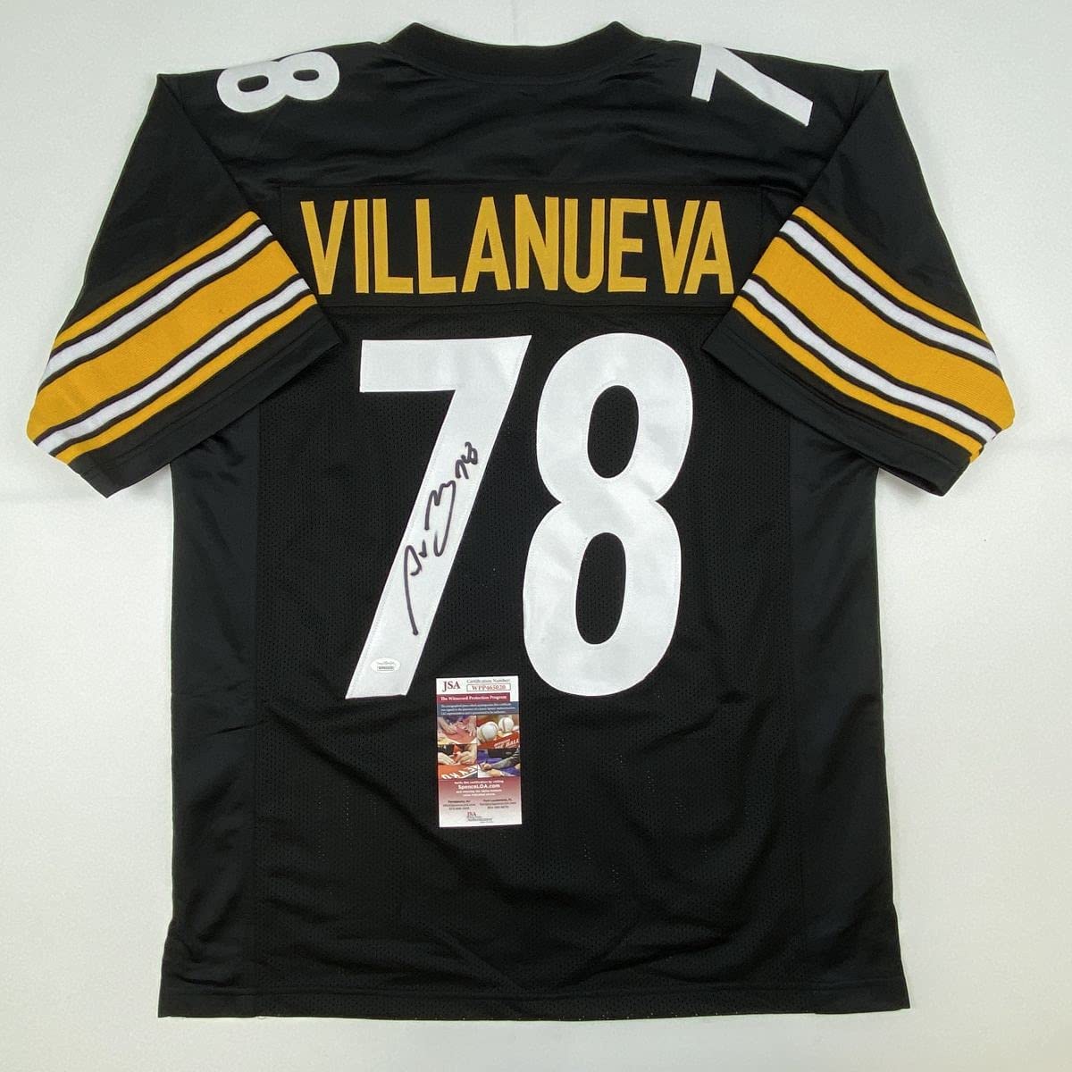 Autographed/Signed Alejandro Villanueva Pittsburgh Black Football Jersey JSA COA
