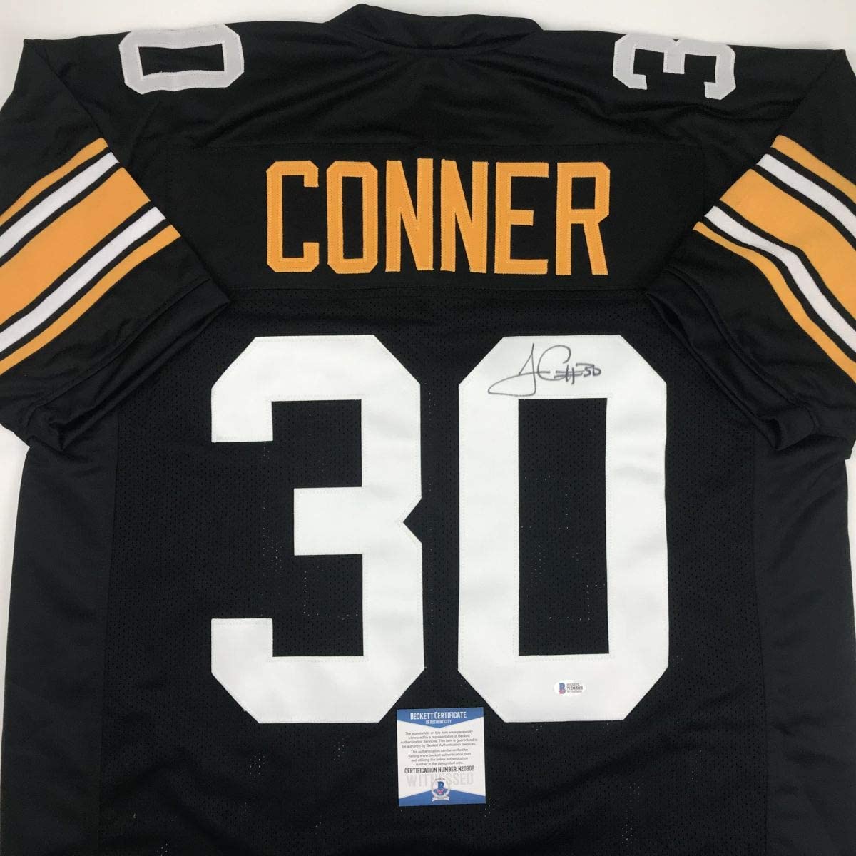 Autographed/Signed James Conner Pittsburgh Black Football Jersey Beckett BAS COA