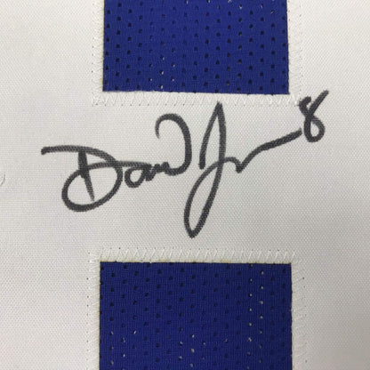 Autographed/Signed Daniel Jones New York Blue Football Jersey Beckett BAS COA