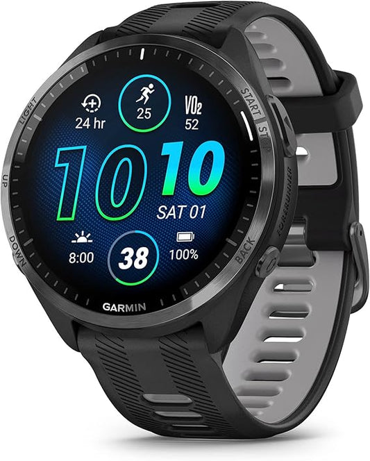Garmin ForerunnerŒ¬ 965 Running Smartwatch, Colorful AMOLED Display, Training Metrics and Recovery Insights, Black and Powder Gray, 010-02809-00