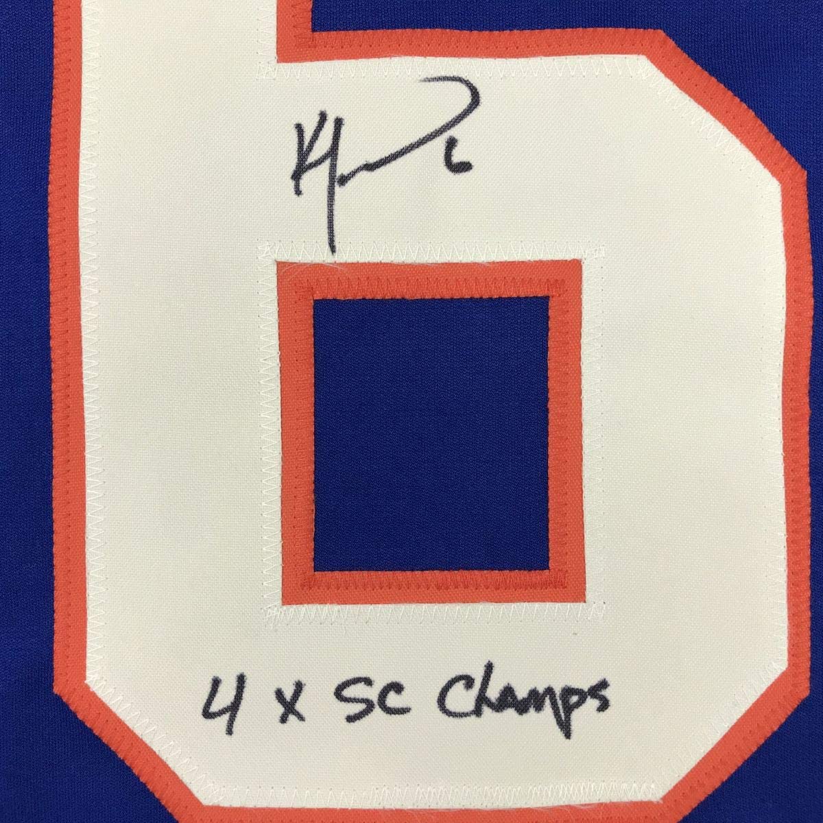 Autographed/Signed Ken Morrow 4x SC Champs New York Blue Hockey Jersey JSA COA