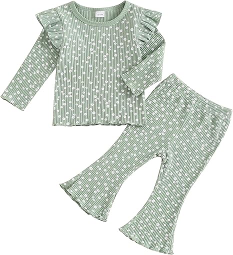 Baby Girl Fall Clothes Set Ruffle Long Sleeve Tops Flare Pants Cute Infant Toddler Outfits 6 12 18 24 Months 2T 3T