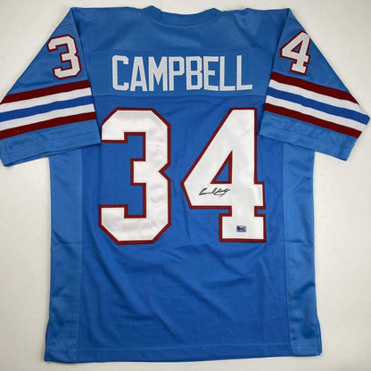 Autographed/Signed Earl Campbell Houston Blue Football Jersey Athlete Hologram COA