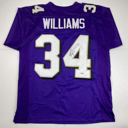 Autographed/Signed Ricky Williams Baltimore Purple Football Jersey Beckett BAS COA