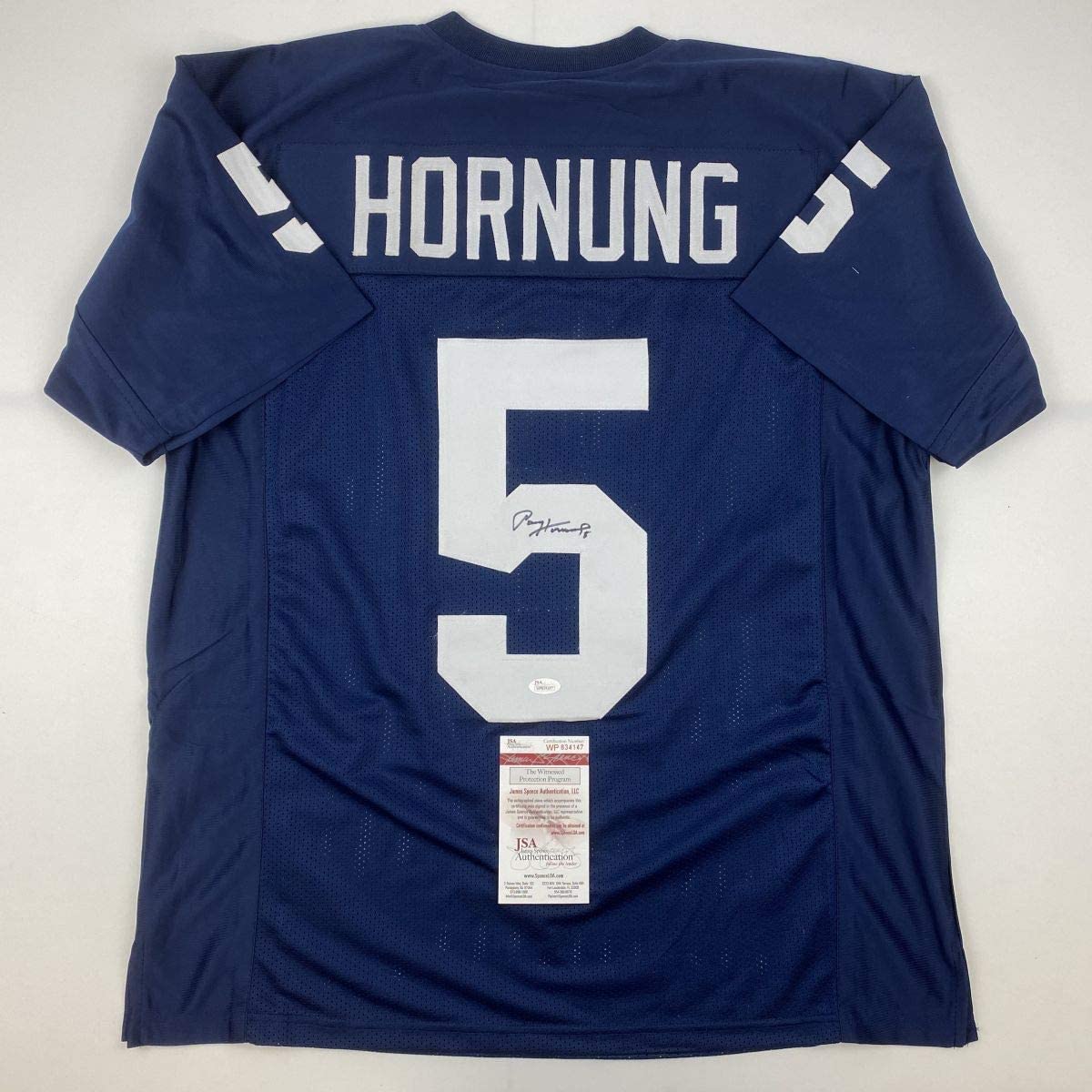 Autographed/Signed Paul Hornung Notre Dame Blue College Football Jersey JSA COA