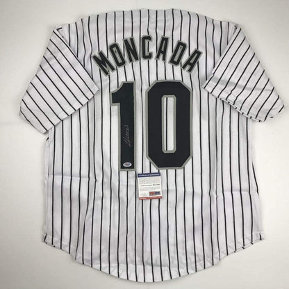Autographed/Signed Yoan Moncada Chicago Pinstripe Baseball Jersey Beckett BAS COA
