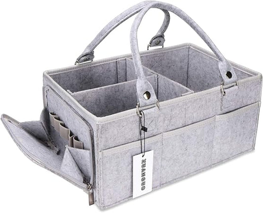 Baby Diaper Caddy Organizer with Handle Gender Neutral Baby Stuff Large Nursery Storage Bin Basket Portable Tote Bag Car Organizer Newborn Essentials Baby Registry Must Haves Item Grey