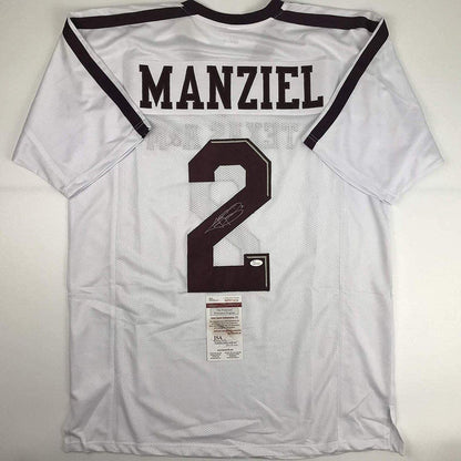 Autographed/Signed Johnny Manziel Texas A&M White College Football Jersey JSA COA