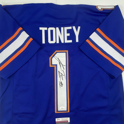 Autographed/Signed Kadarius Toney Florida Blue College Football Jersey JSA COA