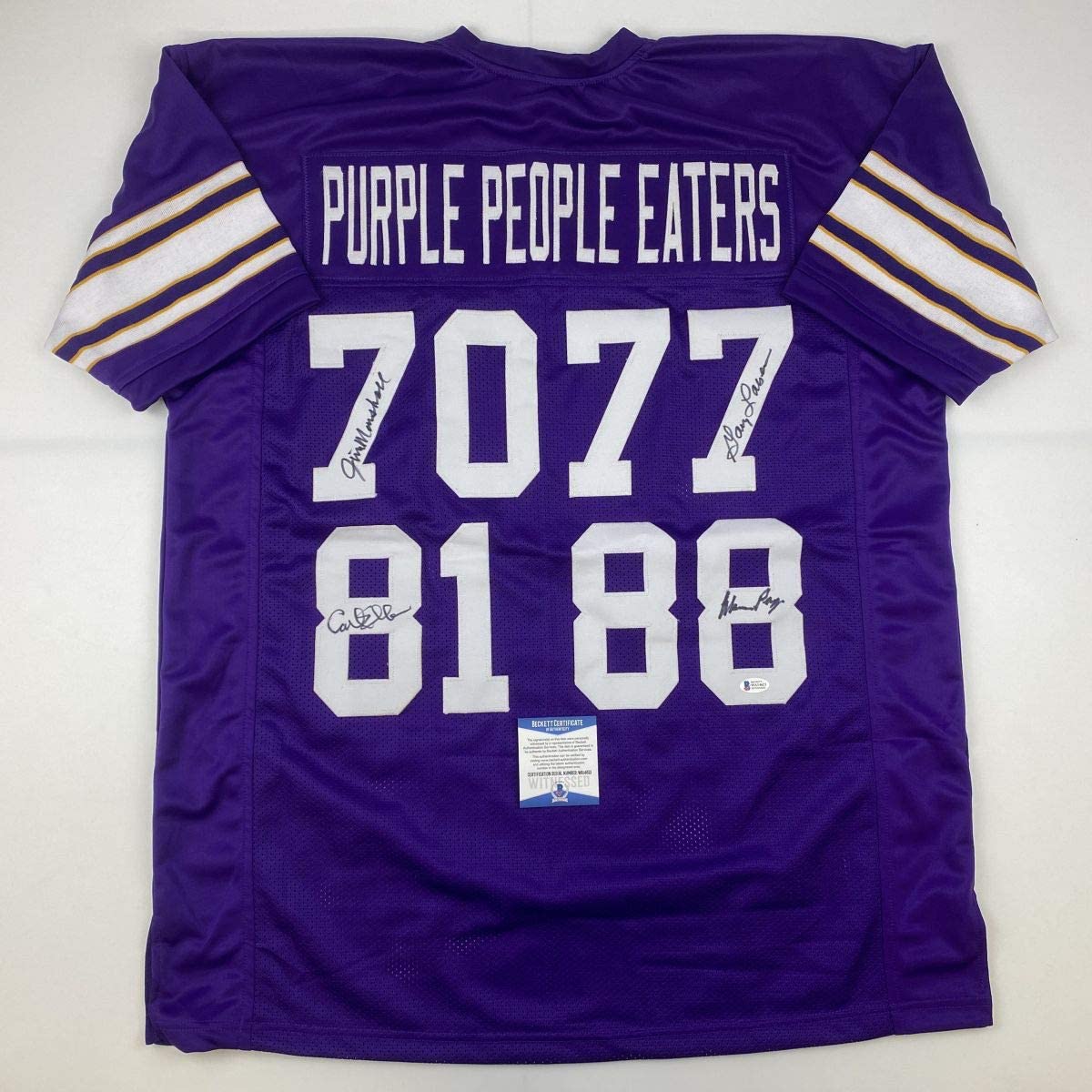 Autographed/Signed Purple People Eaters Minnesota Purple Football Jersey Beckett BAS COA
