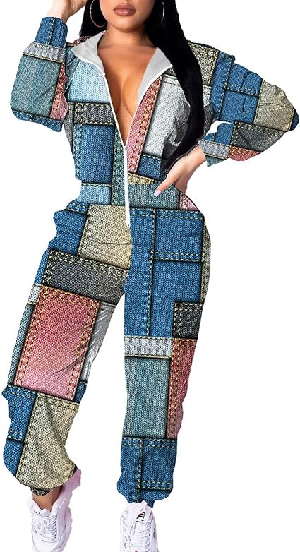 EOSIEDUR Women's Pullover Hoodies Jumpsuit Zipper Jacket Windbreaker Elastic Waistband Pants One Piece Outfits Tracksuit Set