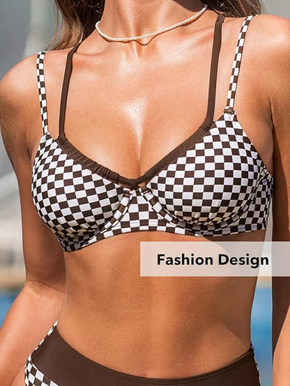 CUPSHE Womens Bikini Sets Two Piece Swimsuit High Waisted Underwire , medium