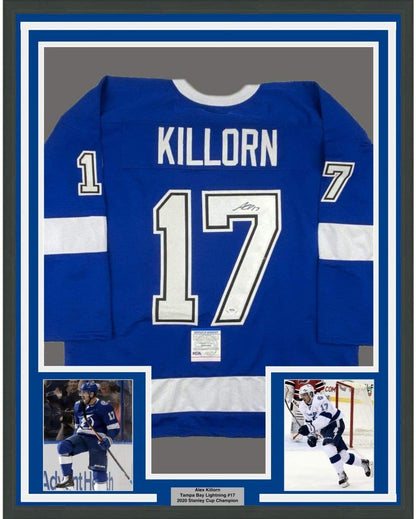 Framed Autographed/Signed Alex Killorn 35x39 Tampa Bay Blue Hockey Jersey PSA/DNA COA