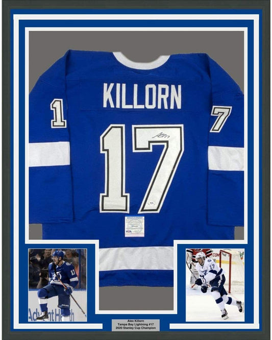 Framed Autographed/Signed Alex Killorn 35x39 Tampa Bay Blue Hockey Jersey PSA/DNA COA