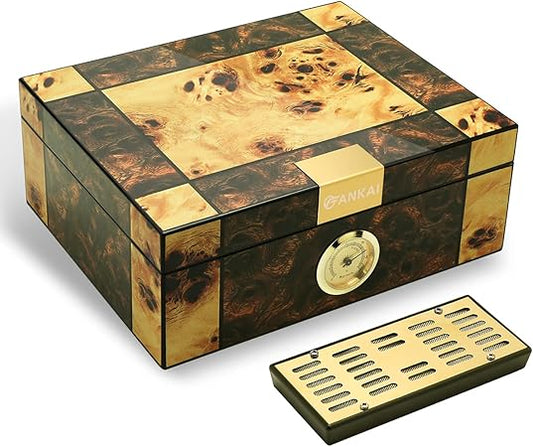 Cigar Humidor, Cedar Wood Cigar Humidor Box with Humidifiers Cigar Accessories, Cigar Case up to 60 Cigars, Cigar Box Gift Hygrometer and Divider