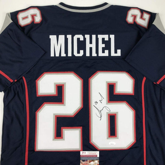 Autographed/Signed Sony Michel New England Blue Football Jersey JSA COA